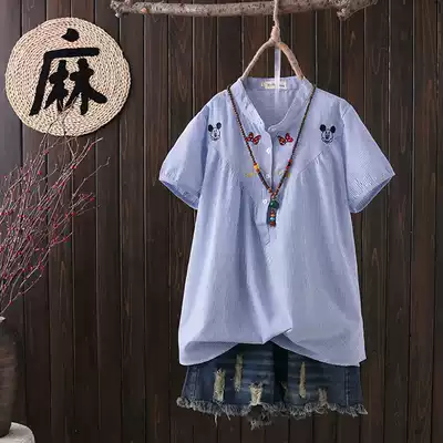 Middle-aged and elderly women's fat mother plus size summer dress 40-year-old mother shirt short-sleeved foreign School women's shirt