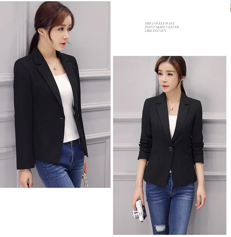 Bộ đồ vest nữ 2018 xuân hè mới phiên bản Hàn Quốc của những chiếc áo dài tay tự mặc giản dị sang trọng màu đen nhỏ phù hợp với đoạn ngắn thiết kế thời trang nữ