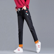 AC promotion junior high school students plus velvet jeans autumn and winter padded trousers warm elastic belt girl pants