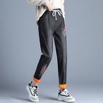 A promotion Junior High School High School students plus velvet jeans autumn and winter padded trousers warm elastic waist Big Boy Girl