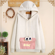 Jade 9 junior high school students plus velvet sweater spring and autumn coat new cute big boy hooded loose womens clothing
