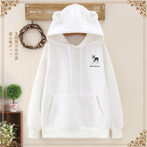 A promotion 1 junior high school students plus velvet sweater spring and autumn coat rabbit ear hat coat head loose womens clothing