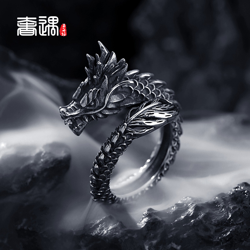 LRER Extravagant 925 Pure Silver Accessories Dragon Ring Ring Male Index Retro Made Old Tide People Cool Single Personality Ring