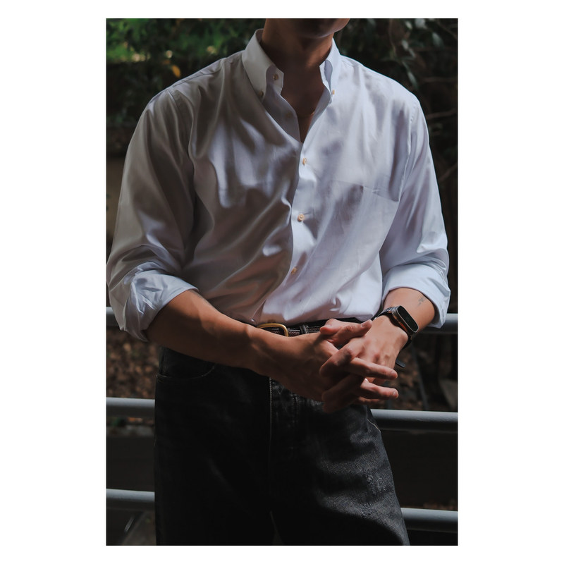 Mitchell Co Button-Down Dress Shirt Pure Cotton Pointed Button Collar Formal White Shirt