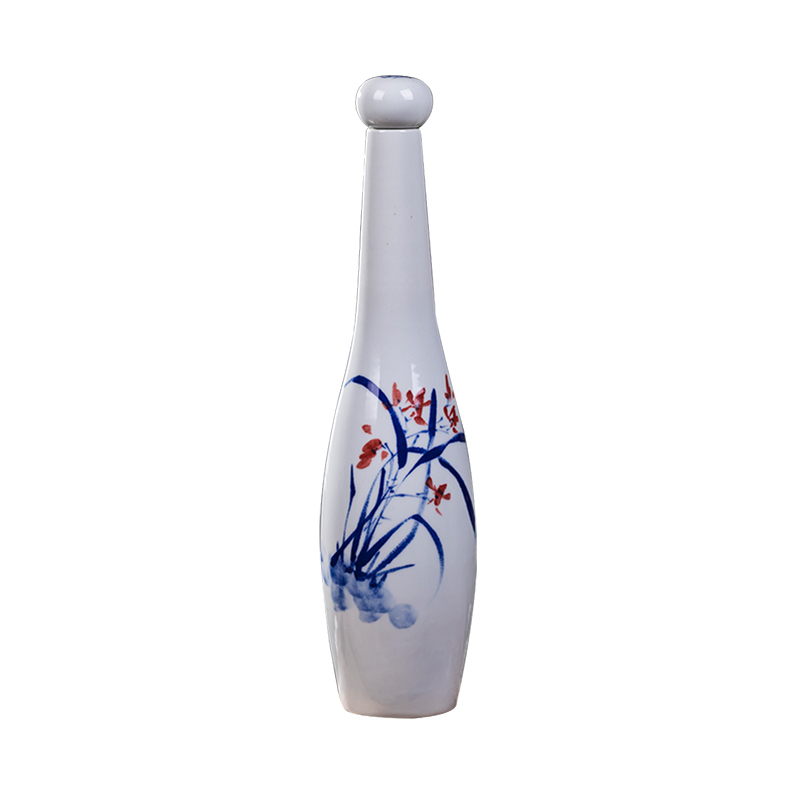 Jingdezhen porcelain hand - made ceramic bottle 5 jins of bottle mercifully jars with cover hip flask with long red wine bottles