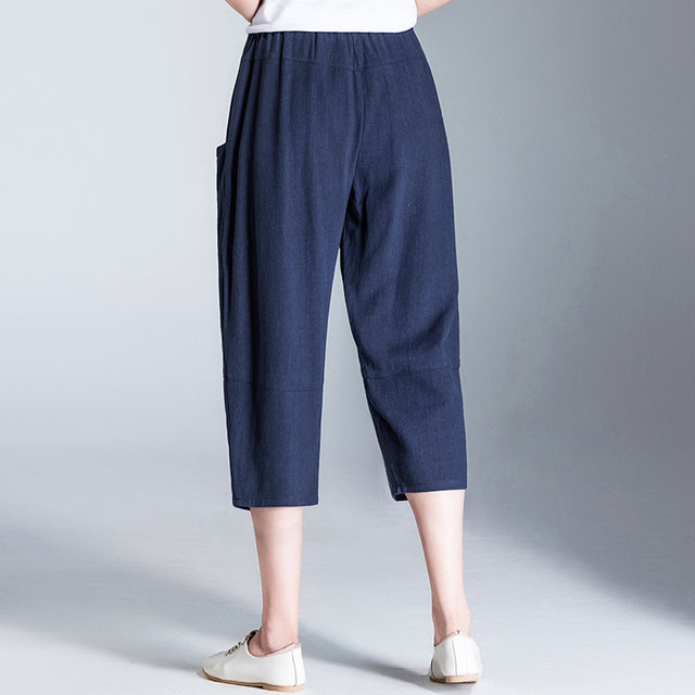 Brinda Summer Thin Drape Pants ຂອງແມ່ຍິງຝ້າຍແລະ linen Cropped Pants ຂອງແມ່ຍິງ Loose ຂະຫນາດໃຫຍ່ linen ບາດເຈັບແລະ Pants Harem Carrot