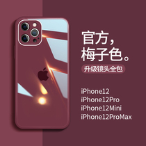 Apple 12 phone shell new glass iphone12Pro full package lens anti-fall liquid silicone Max mesh red twelve protective sleeve ultra-thin plum color 12mini minimalist couple womens wave
