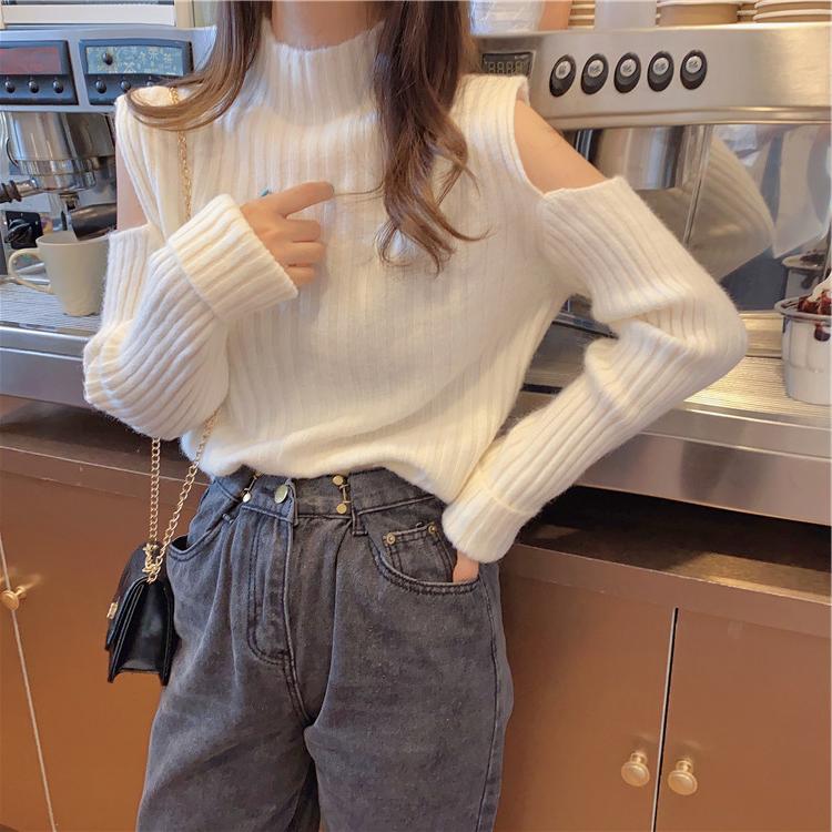 2020 fall new care machine 100 lap shoulder outside wearing half high collar cover head long sleeve knit sweater for undershirt woman