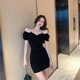 2022 summer new hot girl fried street V-neck sexy hip skirt design sense chain suspender dress women's