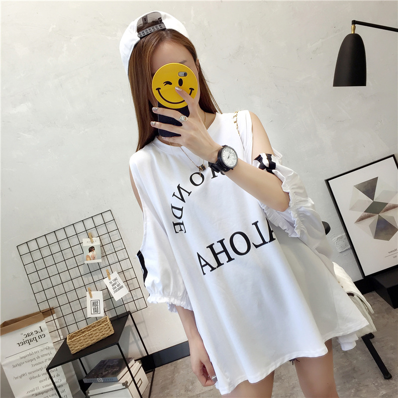 Phụ nữ mang thai mùa hè 2018 new bat áo strapless ngắn tay t-shirt lỏng Hàn Quốc phiên bản của hoang dã phụ nữ mang thai trong áo dài