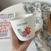 Korean ins style girl household cup water Cup cute bear high face value with lid with spoon ceramic mug