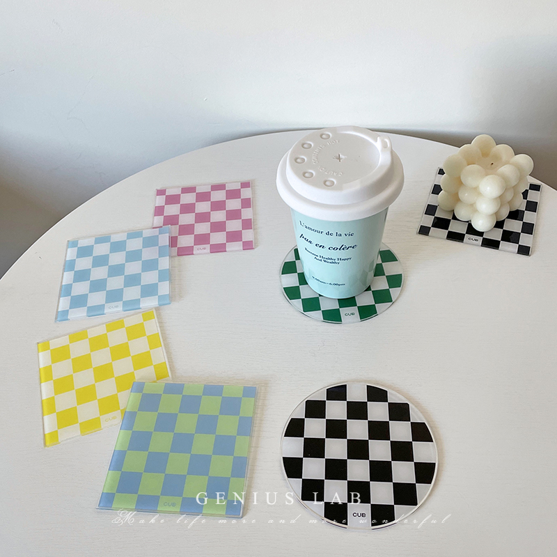 2 ins with ancient wind chessboard lattice retro cup cushion square round acrylic creative shooting props