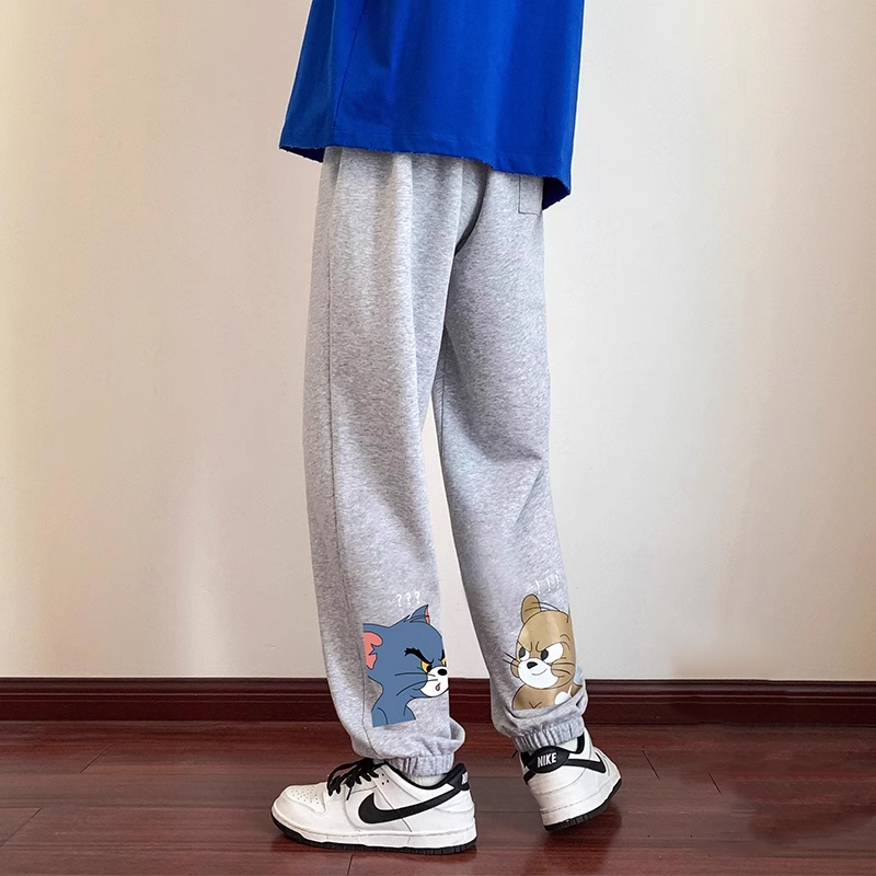 American-Style Tom and Jerry Sweatpants for Men, Trendy Loose-Fitting Summer Sports Joggers, Casual Wide-Leg Pants for Teenagers