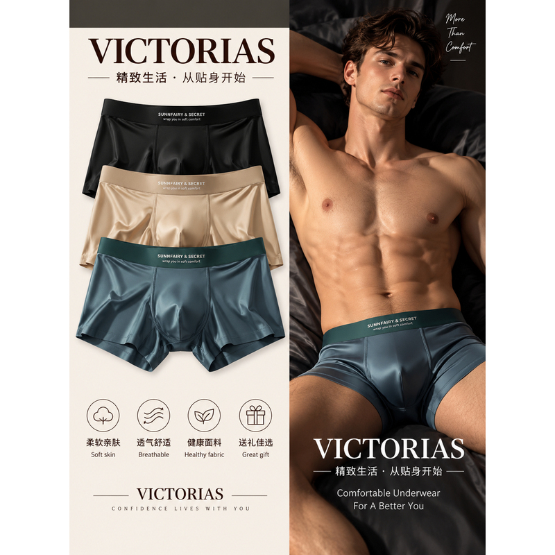 Victoria Men's Ice Silk Satin Luxury Boxer Briefs, Comfortable, Breathable, Seamless Boxer Shorts Victoria Men's Ice Silk Satin Luxury Boxer Briefs, Comfortable, Breathable, Seamless Boxer Shorts
