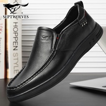 Seven Wolves Summer New Casual Leather Shoes Genuine Leather Black Treetop Soft Bottom Sloth Business Casual a Foot Pedal Mens Shoes