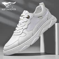 Seven Wolves Mens Shoes Summer Breathable Little White Shoes Genuine Leather Mens Net Panel Shoes White Sport Fashion Casual Shoes Man