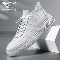 Seven Wolves Mens Shoes Summer Men Little White Shoes 100 Hitch Boys White Shoes Mens Real Leather Casual Tide Shoes Flat Bottom Shoes Men