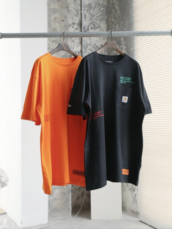 Hp Heron Preston Co-Branded Black and Orange 2-Color Loose Fit Short-Sleeved T-Shirt for Men and Women Couples