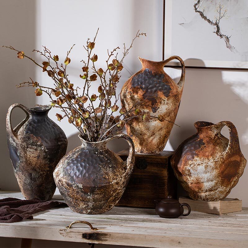 Wabi-Sabi Style Ceramic Vase, Living Room Flower Arrangement Tabletop Decoration, Entryway Display Shelf Ornament, Vintage Zen-Inspired Rustic Pottery Jar Wabi-Sabi Style Ceramic Vase, Living Room Flower Arrangement Tabletop Decoration, Entryway Display Shelf Ornament, Vintage Zen-Inspired Rustic Pottery Jar