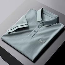 2021 new summer mercerized cotton high end short sleeve polo shirt men Business slim ice silk lapel embroidery T-shirt