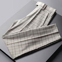 Light luxury Plaid casual pants mens summer Thin Ice Silk ankle-length pants slim small feet business gentleman English style trousers
