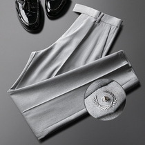 2021 New light luxury casual trousers mens ankle-length pants summer slim feet stretch high sense straight business pants