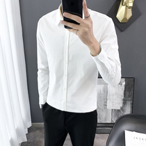 White shirt men long sleeve Korean version of slim spring and autumn leisure trend hair stylist shirt men handsome Joker inch shirt