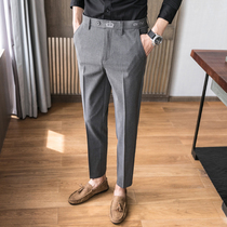Embroidered pants mens trousers Korean version of the trend slim feet gray mens business formal casual suit pants