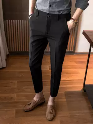 West pants men Korean slim stretch business leisure free ironing ankle-length pants work work dress black 9 points pants
