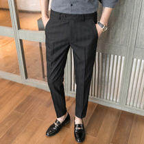 Pants mens Korean version of small feet spring new mens business casual trousers British striped suit pants