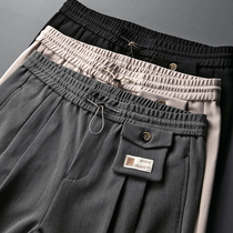 Dark Stripe ankle-length pants Mens Spring and Autumn Thin Loose Straight Streamwork Pants Trend Joker Business Casual Small Pants