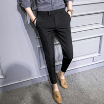 Tide Men Summer Striped Business Casual Suit ankle-length pants Mens Peg Pants Korean Slim Stretch 9-point Pants