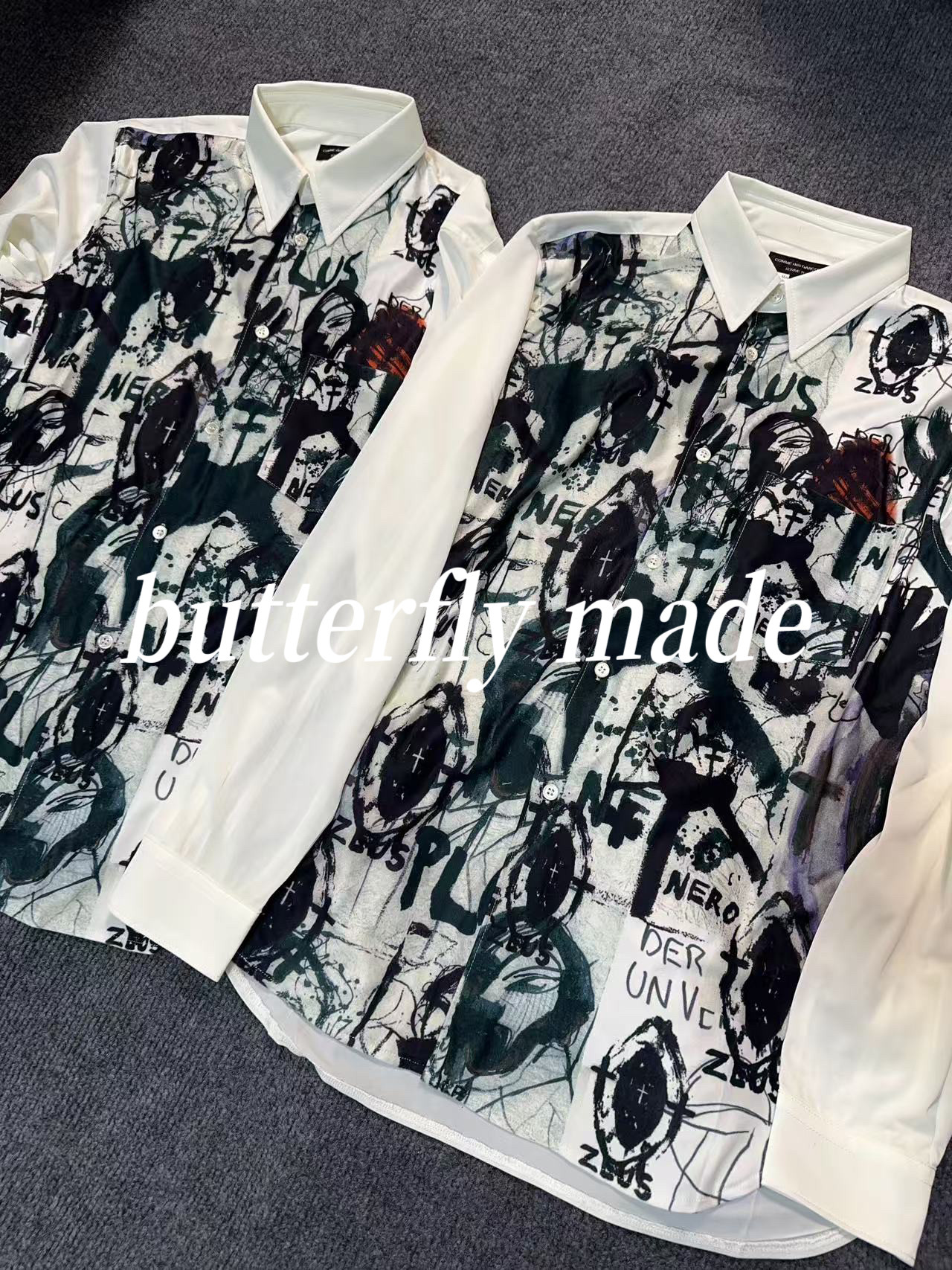 Мода Set comme des garcons cdg 19aw 主线白色手绘涂鸦满印印花长袖衬衫 Tagkita