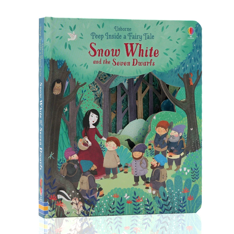 English truyện tranh gốc bí mật theo dõi Bạch Tuyết fairy tale loạt Usborne Peep Bên trong một Fairy Tale Bạch Tuyết nhìn qua cuốn sách bìa cứng hầm minh họa câu chuyện