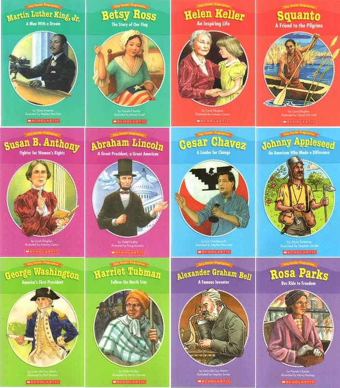 12 tiểu sử nổi tiếng kết hợp bán Scholastic Dễ dàng đọc Tiểu sử Anh truyện tranh gốc của Helen Keller, George Washington, Martin Luther King truyện tranh ngộ cho trẻ em