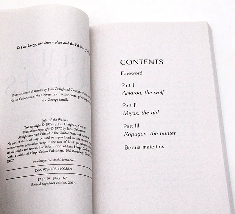 Anh nhập khẩu bìa mềm ban đầu vào năm 1973 Newbery giải thưởng Julie của Wolves Wolves Julie viễn tưởng của trẻ em sinh viên văn học đọc ngoại khóa