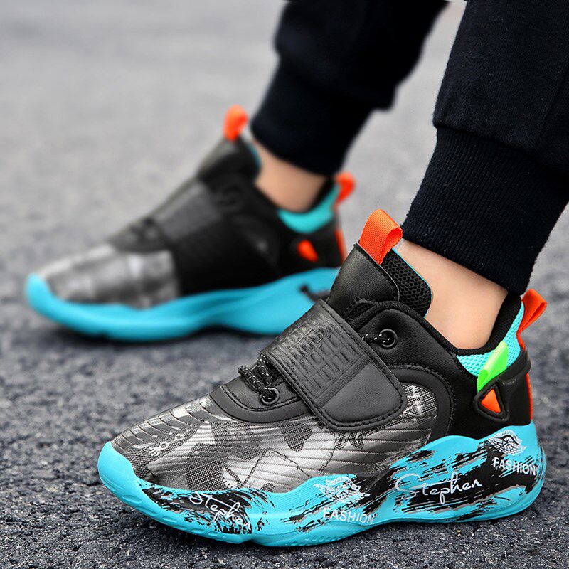 Spring boys sports basketball shoes autumn 2023 spring and autumn skin surface waterproof children anti - slip shock absorption