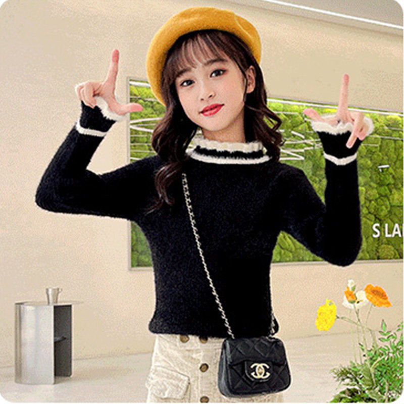 Girls imitation mink fluff sweater in the big boy net red foreign pie pullover children thickened sanitary gown autumn and winter base knitwear