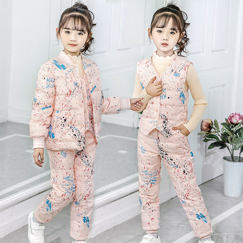 Girls ' down jacket liner Children's school uniform White duck down soft medium and large children's down pants vest suit