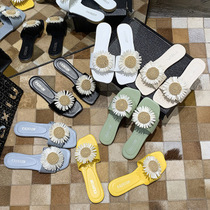 Slippers小邹菊拖鞋女外穿2020新款百搭平底花朵一字拖网红凉拖鞋