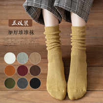 Pile Socks Female Autumn Winter Thickening Pure Cotton Coarse Thread Han Edition College Wind Winter Long Barrel Socks Day South Korean Sox Sox