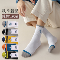Socks mens socks autumn cotton sweat-absorbing deodorant spring and autumn solid color Four Seasons ins tide long tube mens stockings