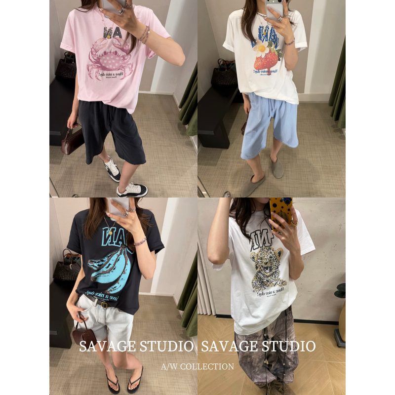 Savage Original Design! 26 Early Spring Letter Print Rabbit, Cat, and Puppy Round Neck Short-Sleeve T-Shirt for Men and Women Savage Original Design! 26 Early Spring Letter Print Rabbit, Cat, and Puppy Round Neck Short-Sleeve T-Shirt for Men and Women