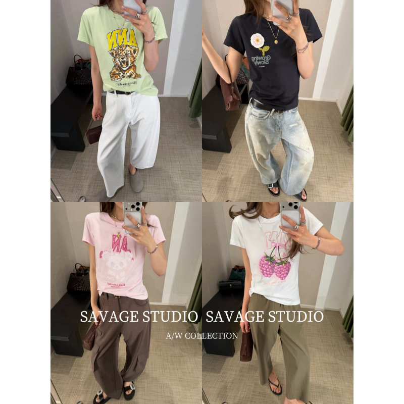 Savage Original Design! Same Style as Gao Gao, Early Spring 26 Letter Fairy Raspberry Comic Slim-Fit Short-Sleeve T-Shirt for Women Savage Original Design! Same Style as Gao Gao, Early Spring 26 Letter Fairy Raspberry Comic Slim-Fit Short-Sleeve T-Shirt for Women