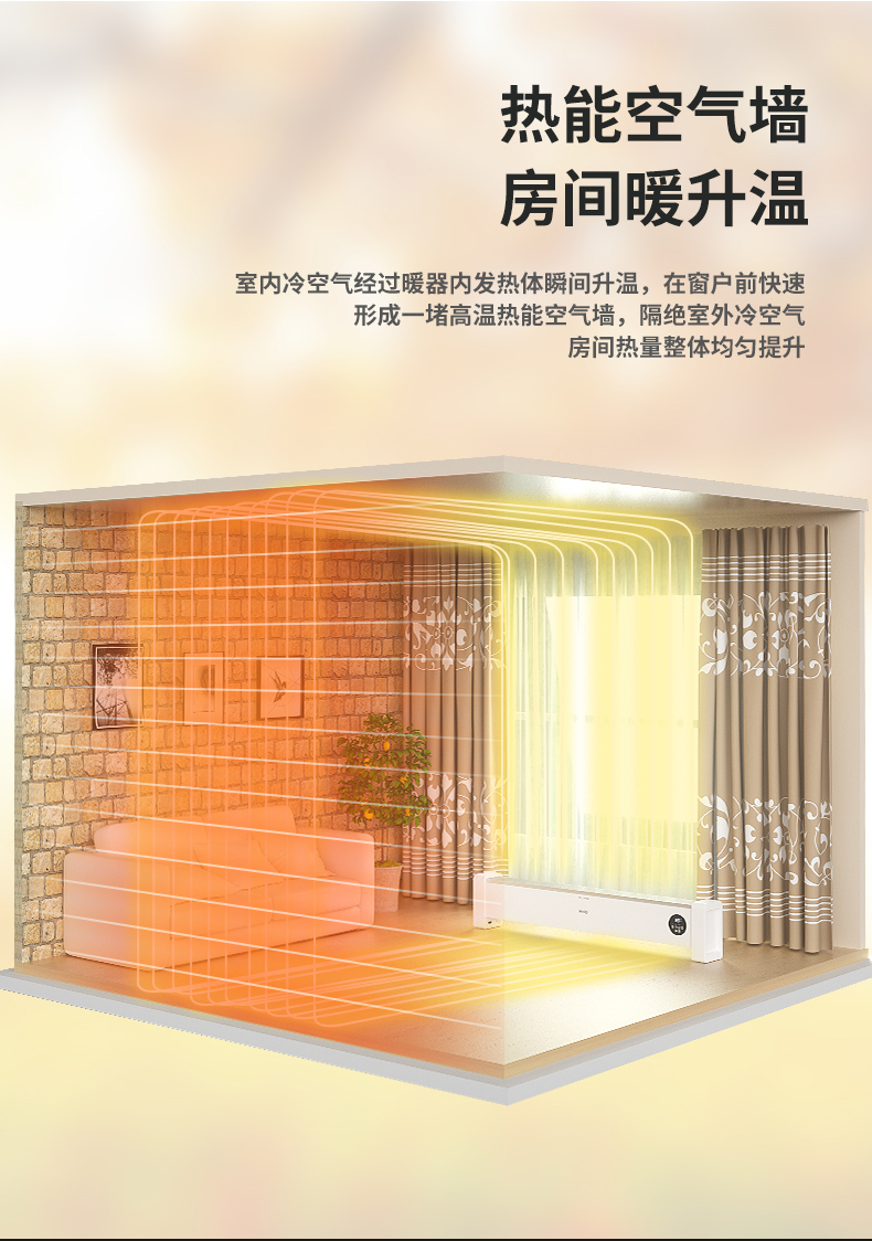 海尔 2200w 智能控温 踢脚线取暖器 1.2米加长 图3
