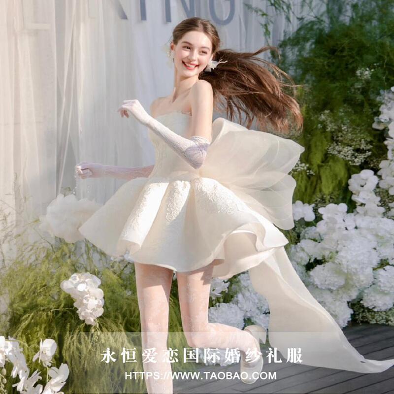 Satin Light Wedding Dress for Bride, Wedding, Engagement, High-End, Coming-Of-Age Ceremony, Light Luxury, Niche, High-End Birthday Party Evening Dress