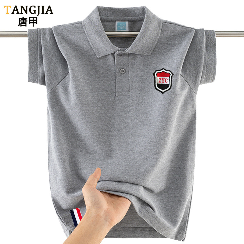 Pure Cotton Polo Shirt for Boys and Teenagers, Short-Sleeved T-Shirt with Lapel, Large Size Loose Fit for Middle and High School Students, Summer Trendy Half-Sleeve