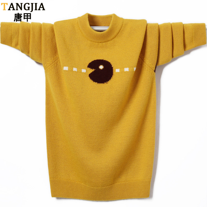 Middle school sweater winter thick style tide boy big boy 10-12-15-16-17-year-old middle school student round neck pure cardigan