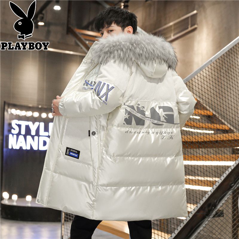 Playboy Mid-Length down Jacket for Men 2025 Winter New Trendy Glossy Cotton Coat Warm Hooded Jacket Playboy Mid-Length down Jacket for Men 2025 Winter New Trendy Glossy Cotton Coat Warm Hooded Jacket