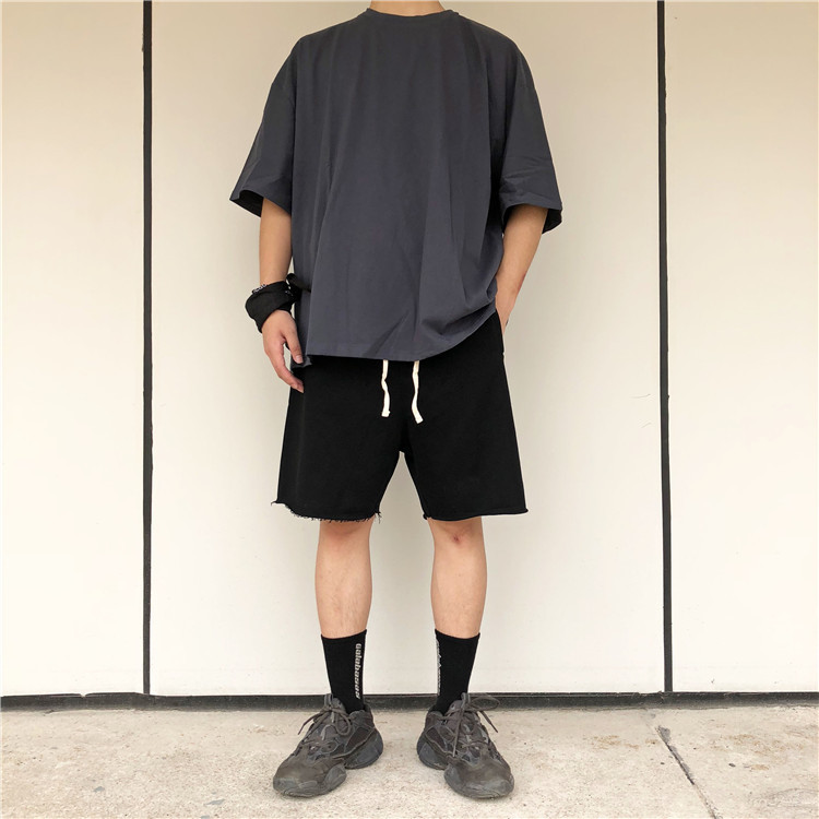 MT99 coconut KANYEKanye with shoulder drop five-point sleeve OS loose solid color hip hop short sleeve T-shirt for men and women